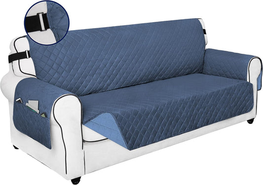 PureFit Reversible Sofa Couch Cover Water Resistant Couch Covers for 3 Cushion, Washable Furniture Cover with Non-Slip Foam and Adjustable Strap for Dogs, Pets (Sofa, Dark Blue/Light Blue)