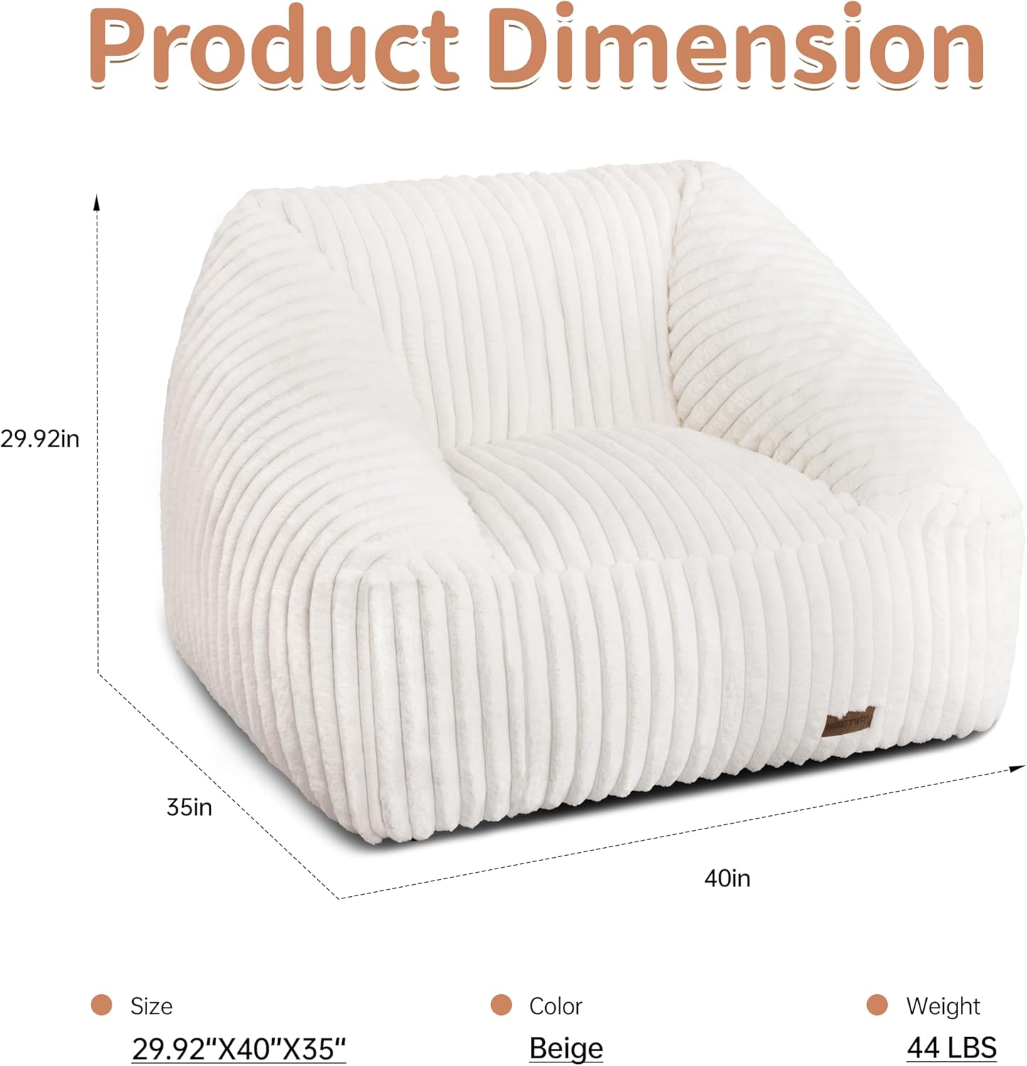 HABUTWAY Bean Bag Chair, Giant Bean Bag Chairs for Adults and Kids, Bean Bag Sofa, Lazy Floor Sofa, Faux Fur Beanbag Chair with Armrests for Living Room Bedroom (Beige)