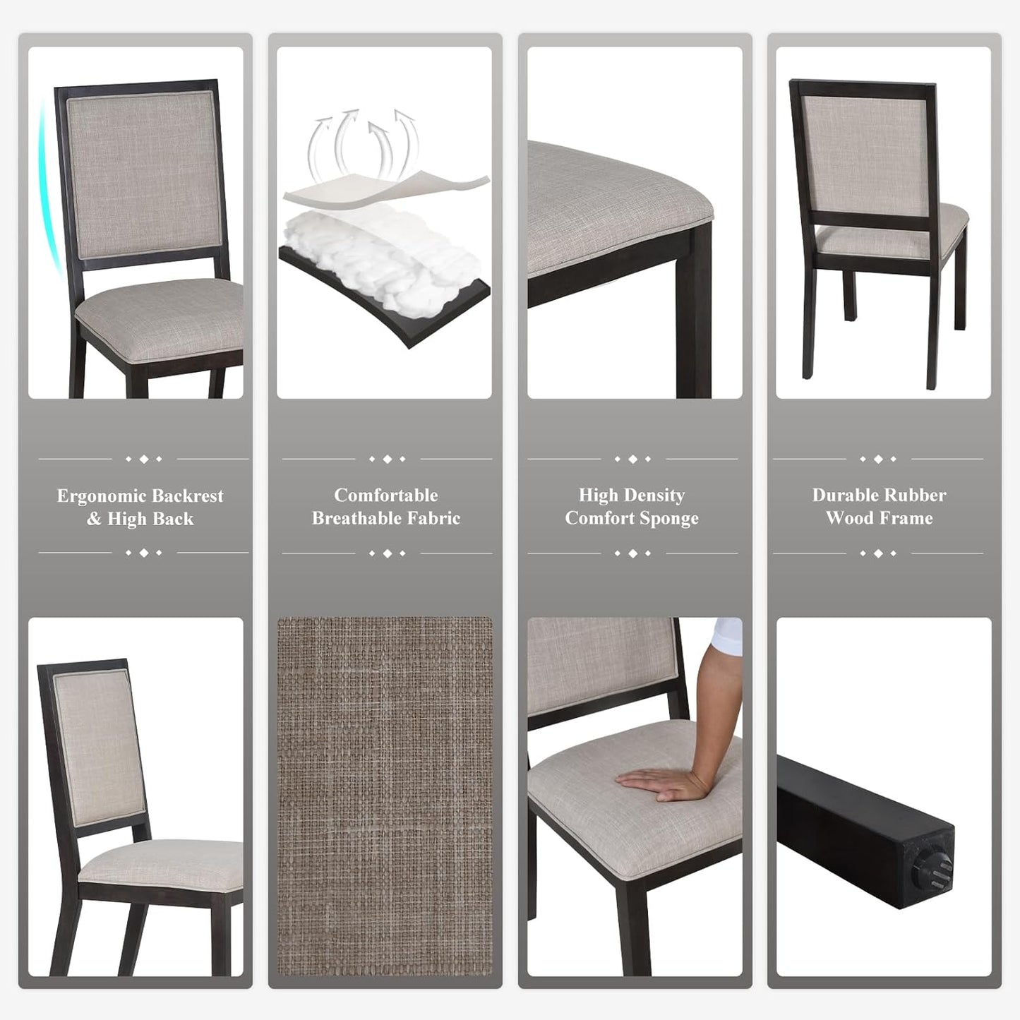 COLAMY Upholstered Dining Chairs Set of 4, Mid Century Modern Dining Room Chairs, 19 Inch Kitchen Chairs with Back for Dining Room Restaurant, Brown