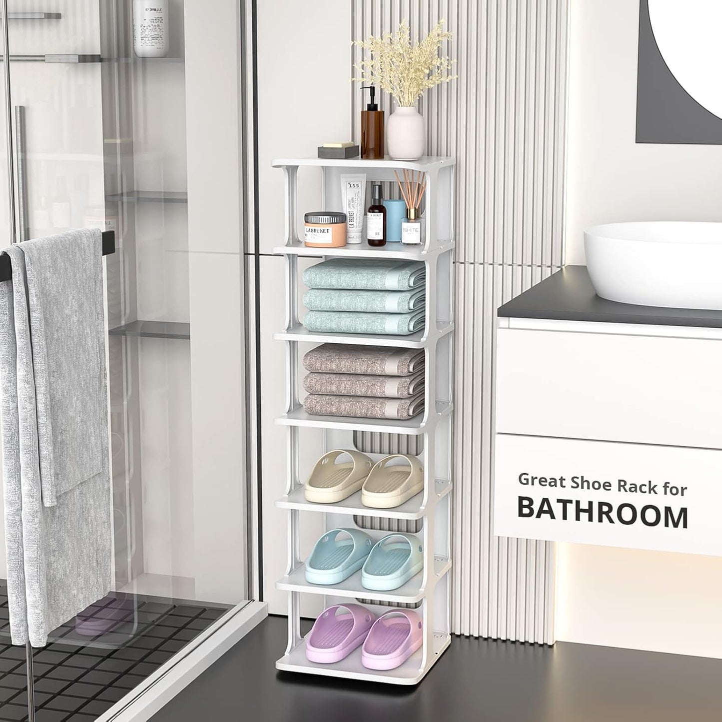 ZOINLIY Stackable Shoe Organizer for Closet, Small Shoe Rack for Entryway, Bedroom, Dorm Rooms, Free Standing Shoe Shelf, Plastic Shoe Cubby for Small Space, Grey Space Saver Shoe Holder