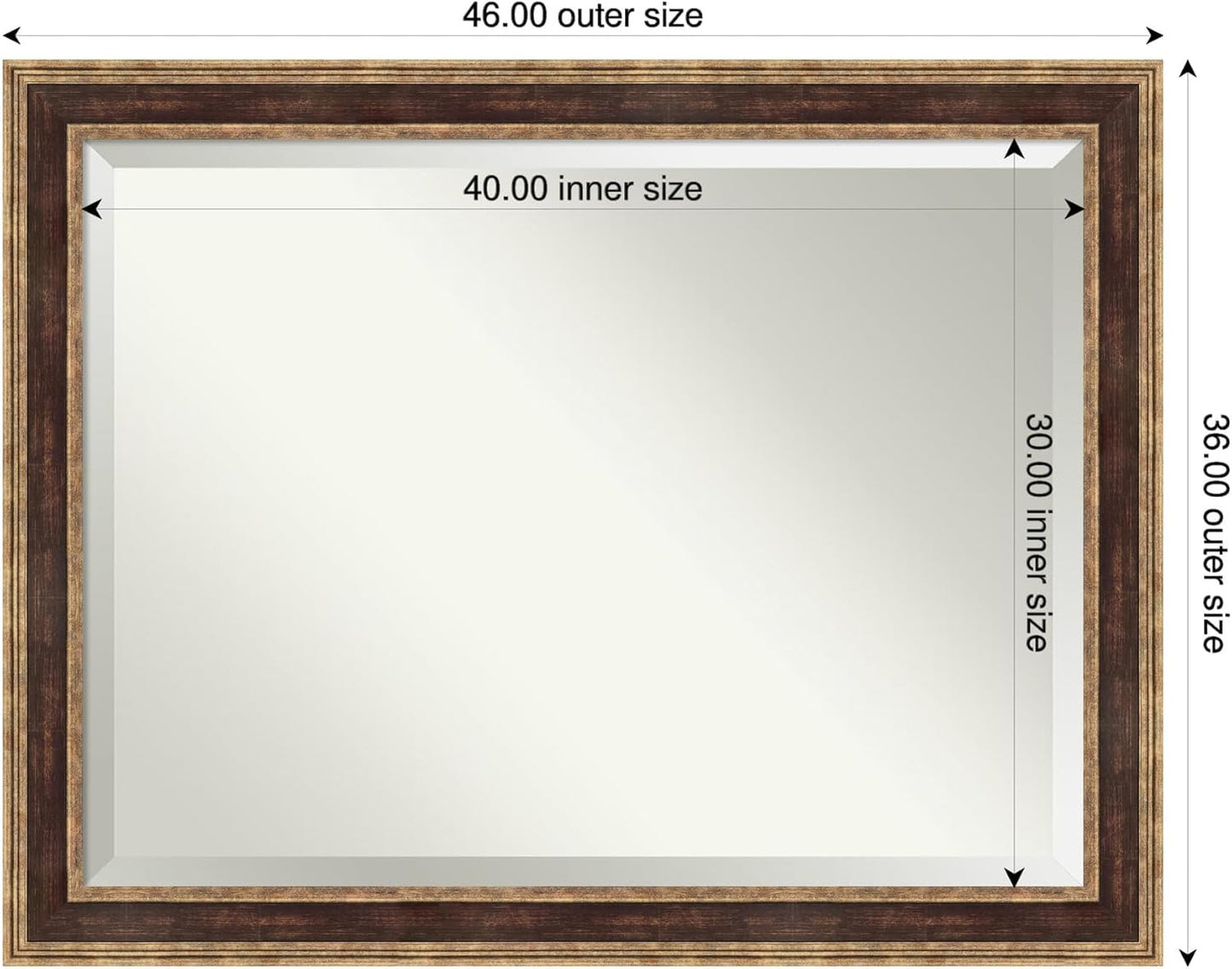 Amanti Art Bronze Bathroom Mirror for Over Sink, 36x46 Ridge Light Bronze Rectangle Vanity Mirror, X-Large Traditional Frame, Hangs Horizonally and Vertically, Bathroom Wall Decor, Beveled Edge
