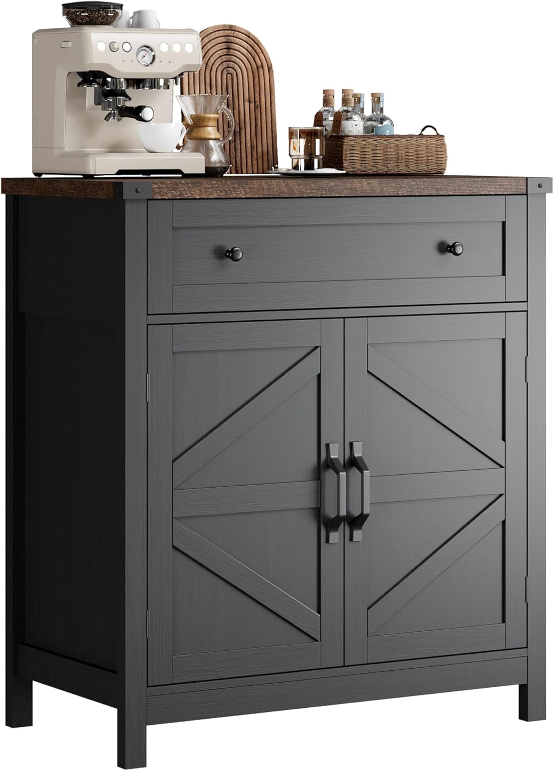 ChooChoo Kitchen Storage Cabinet, Coffee Bar Cabinet, Farmhouse Buffet Sideboard with Drawer for Kitchen, Living Room, Black