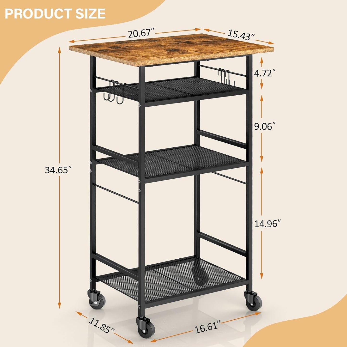 Rolling Kitchen Microwave Cart, 4 Tier Microwave Table Stand with Storage, Kitchen Storage Rack on Wheels, Coffee Station Cart Rack Shelf Organizer for Living Room Office, Balcony