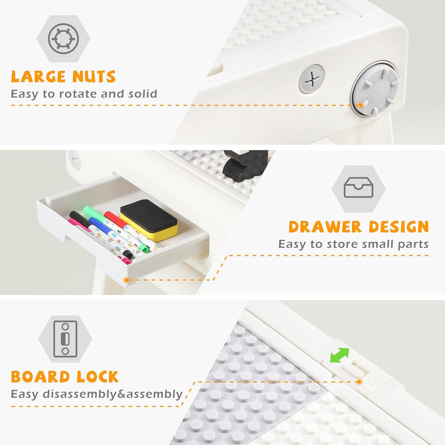 Toddler Table and Chair Set, Foldable Building Block Table for Kids, Double-Sided Drawing & Building Kids Activity Tables, Include 5 Markers & Board Eraser
