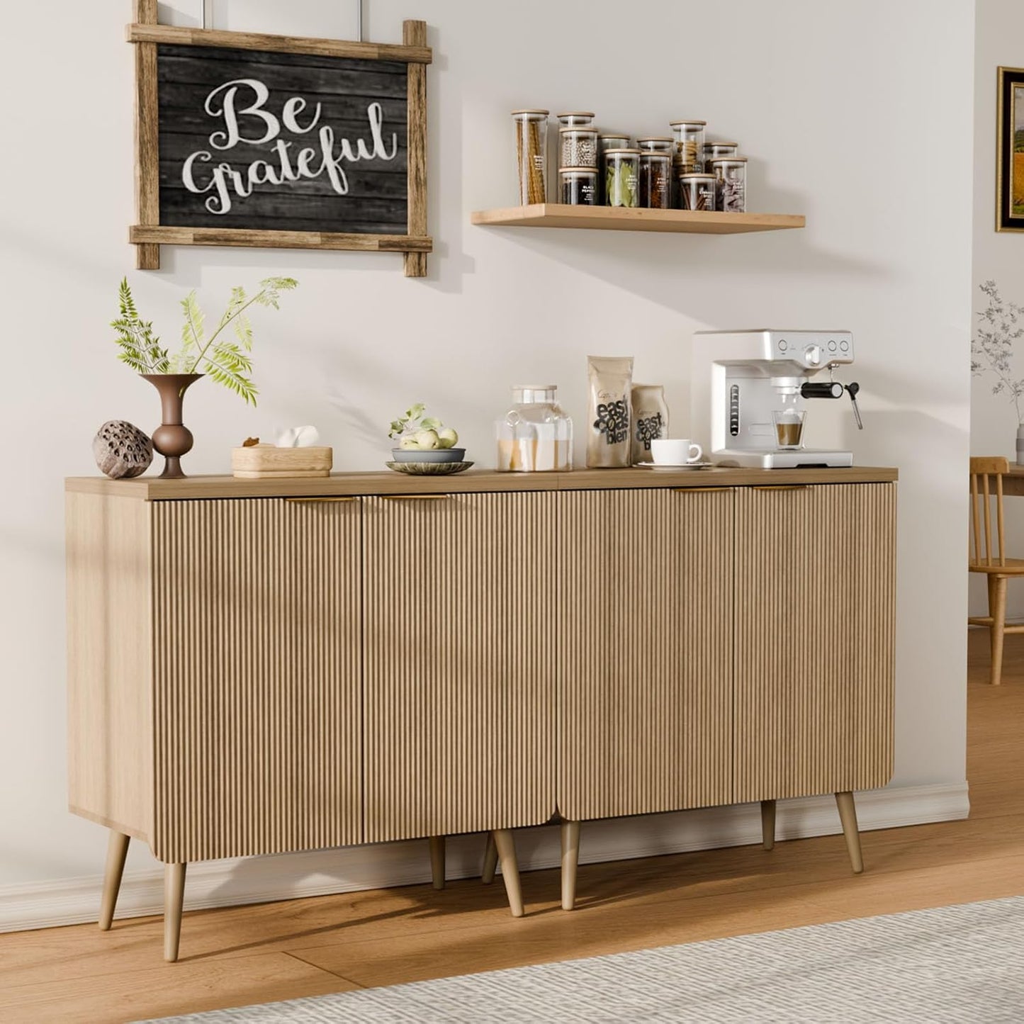 Sideboard Buffet Cabinet with Storage, 2 Doors Wood Entryway Cabinet, Modern Accent Cabinet with Solid Wood Feet & Adjustable Shelves, Multifunctional Console Table for Living Room, Kitchen, Hallway