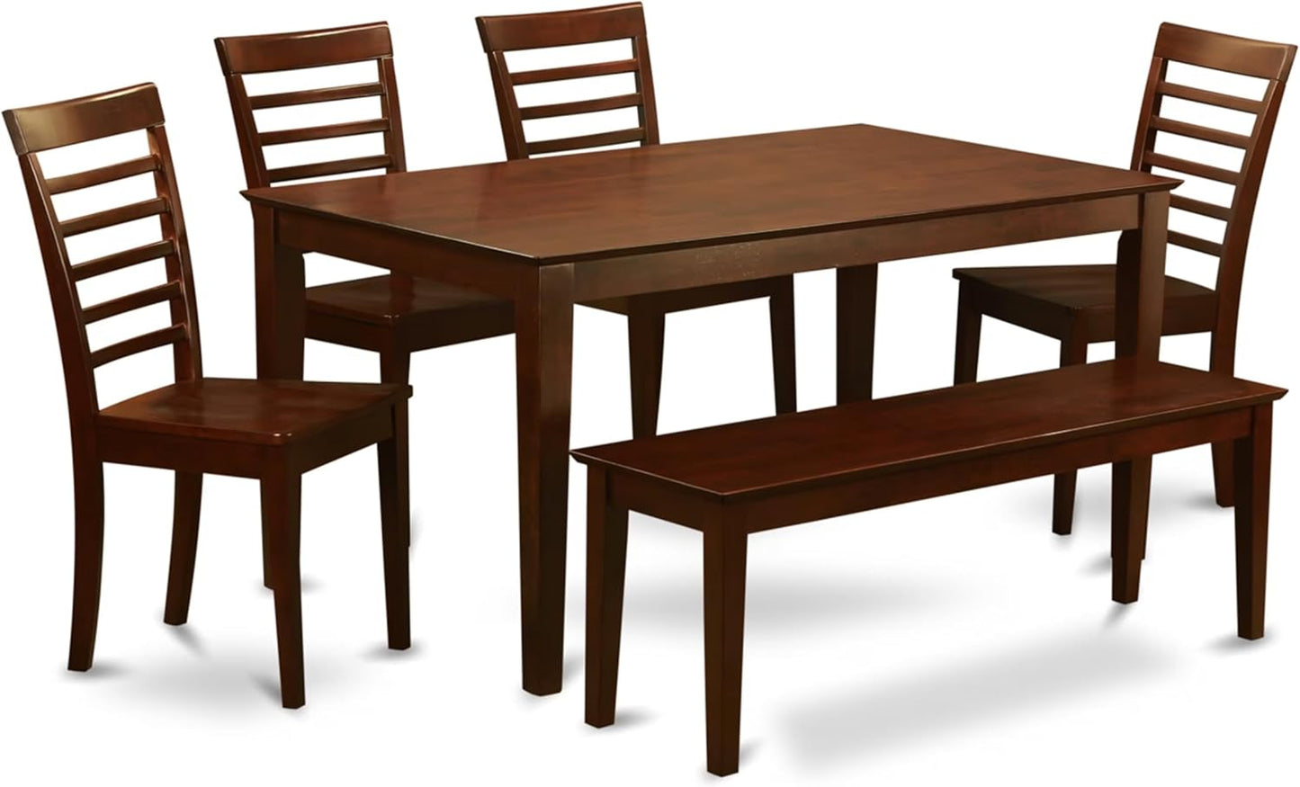 East West Furniture CAML6C-MAH-W 6 Piece Modern Dining Table Set Contains a Rectangle Wooden Table and 4 Wooden Chairs with a Bench, 36x60 Inch, Mahogany