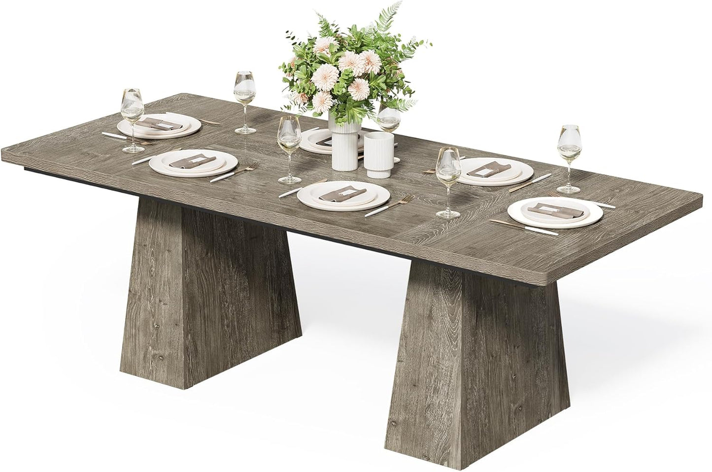 LITTLE TREE Dining Table for 6 People, Wooden Table, Rectangle Furniture with Heavy Duty Legs, Modern Kitchen Table for Home, Dining Room, Grey