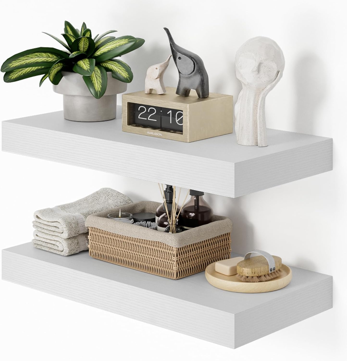 Heimlove 12" Deep White Floating Shelves for Wall, 24 Inch Wall Shelf Bathroom Shelves Set of 2, Wall Mounted Shelves for Books Living Room Laundry Room Bedroom Kitchen Home Office