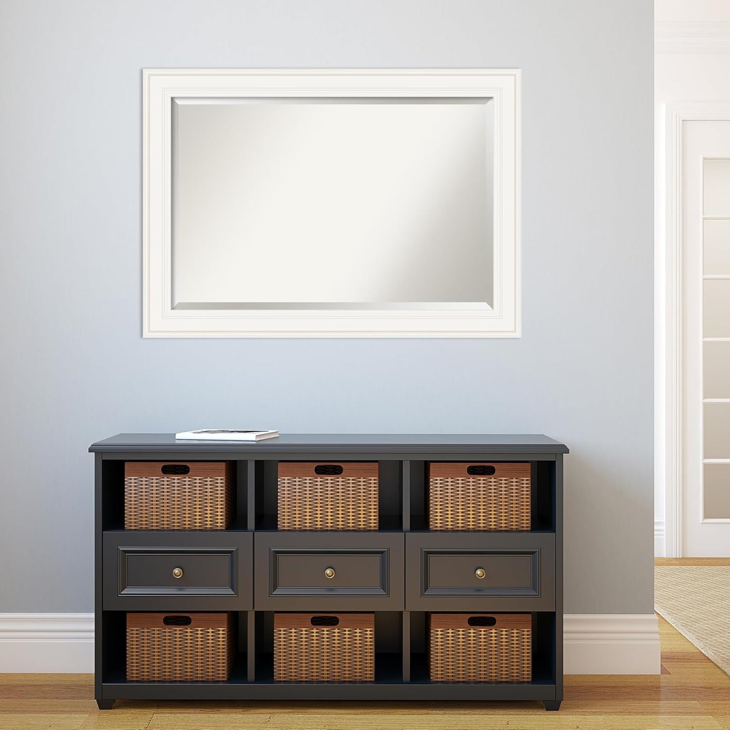 Amanti Art White Bathroom Mirror for Over Sink, 30x42 Ridge White Rectangle Vanity Mirror, Large Traditional Frame, Hangs Horizonally and Vertically, Bathroom Wall Decor, Beveled Edge from WI, USA