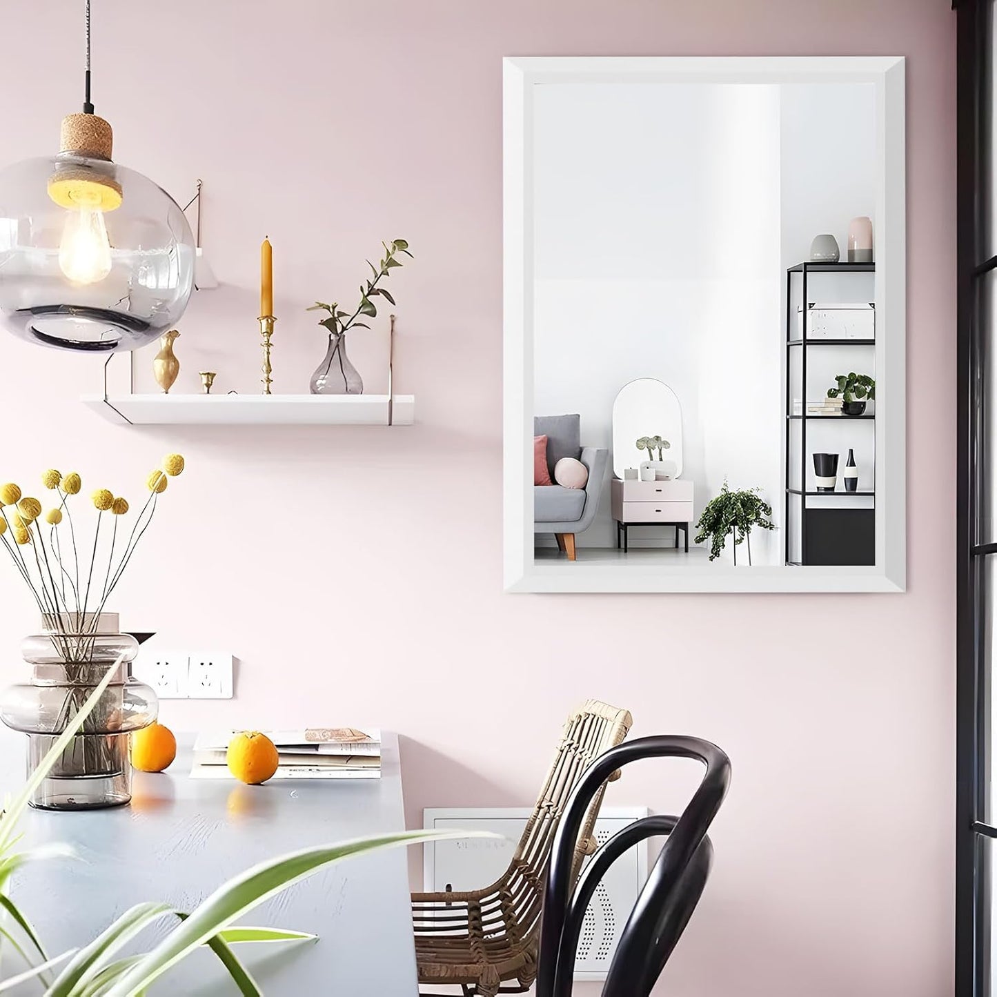 Amorho Bathroom Mirror, 24x30 Inch White Thick Metal Framed Wall Mirrors for Over Sink, Bedroom, Living Room, Entryway, Rectangle Wall-Mounted Mirrors(Horizontal/Vertical).