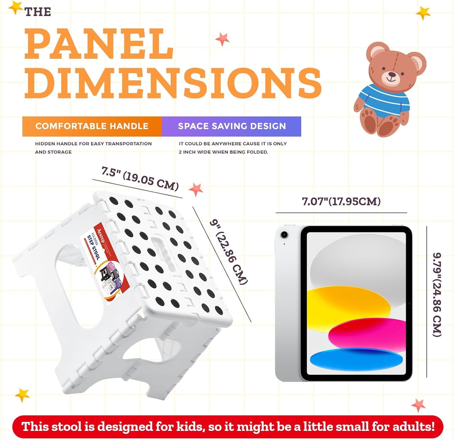 ACSTEP Folding Step Stool, 7.5 Inch Height, 300 lb Capacity, Collapsible, White, Suitable for Kitchen