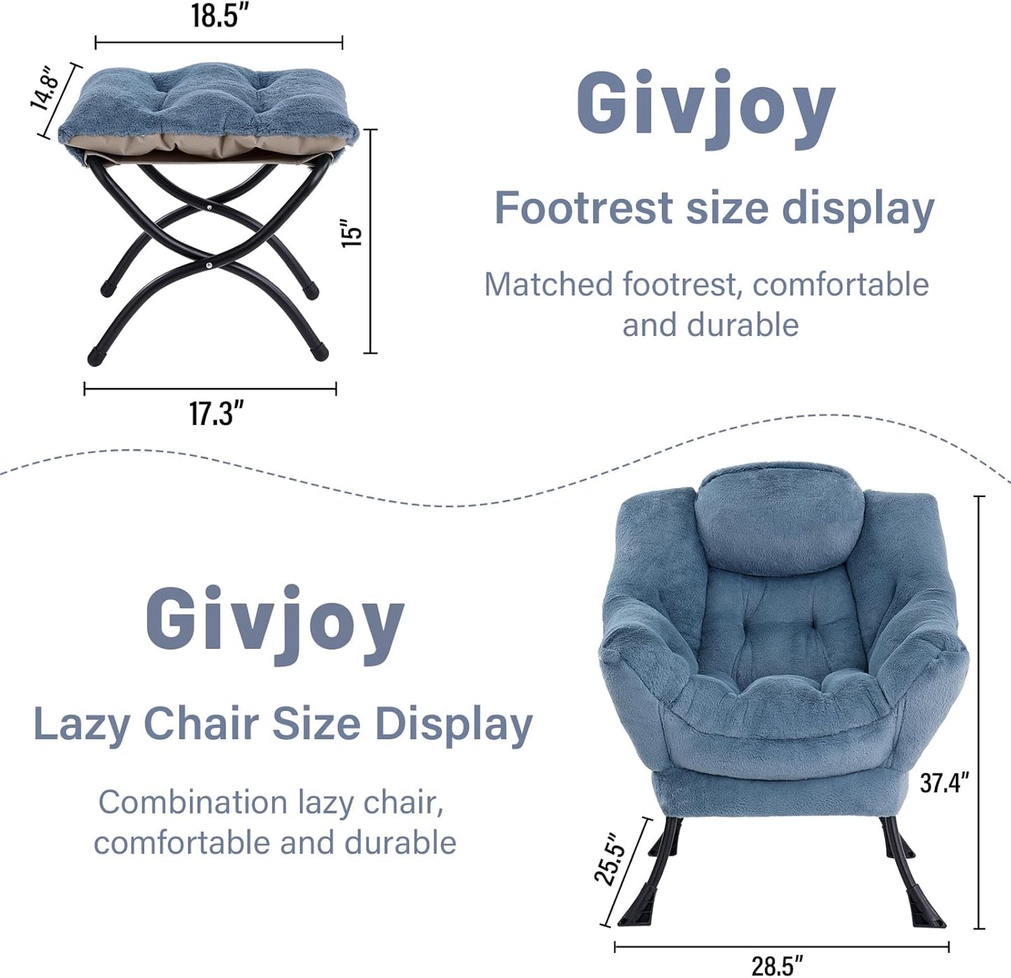 Cozy Lazy Chair and Ottoman, Large Contemporary Accent Lounge Chair Set, Leisure Upholstered Reading Armchair for Bedroom, Living Room, Dorm Rooms, Office