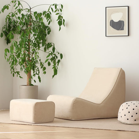 N&V Bean Bag Chair Single Seated Foam Sofa Armless Floor Sofa with High Density Foam Removable and Machine Washable Cover (Champagne, Large, No Stripes)