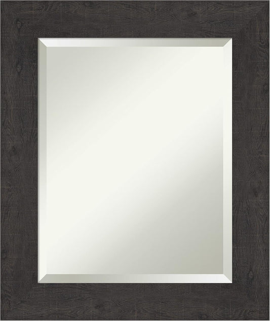 Amanti Art Brown Bathroom Mirror for Over Sink, 26x22 Rustic Plank Espresso Rectangle Vanity Mirror, Small Rustic Farmhouse Frame, Hangs Horizonally and Vertically, Bathroom Wall Decor, Beveled Edge
