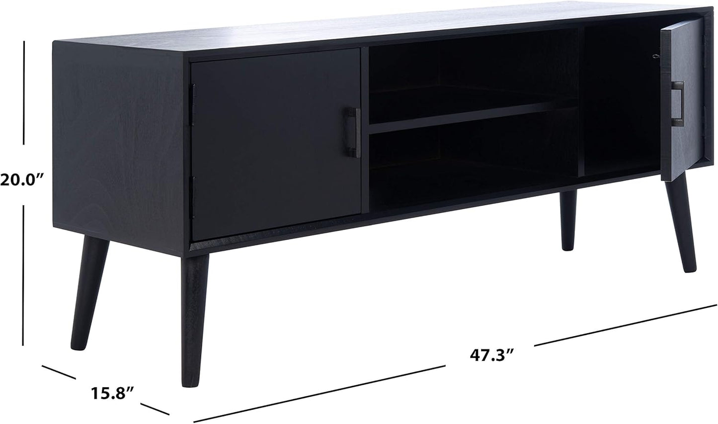 SAFAVIEH Sorrel TV Stand for up to 55" Flatscreen – Black, 2 Doors with Interior Storage, 2 Open Shelves, Entertainment Media Console (MED5701B)