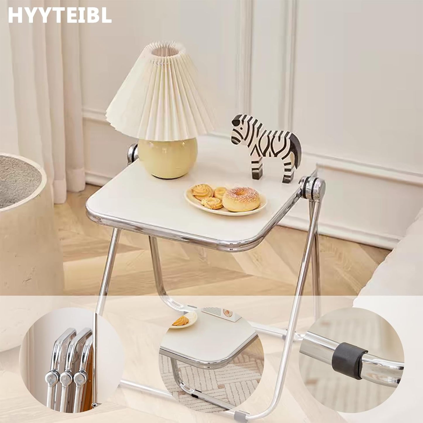 16.2" × 14.1" Acrylic Folding Table, Small Lightweight End Table for Living Room, Bedroom and Small Room, Sturdy Metal Frame with No Assembly Required, Space-Saving Storage Design (Grey)