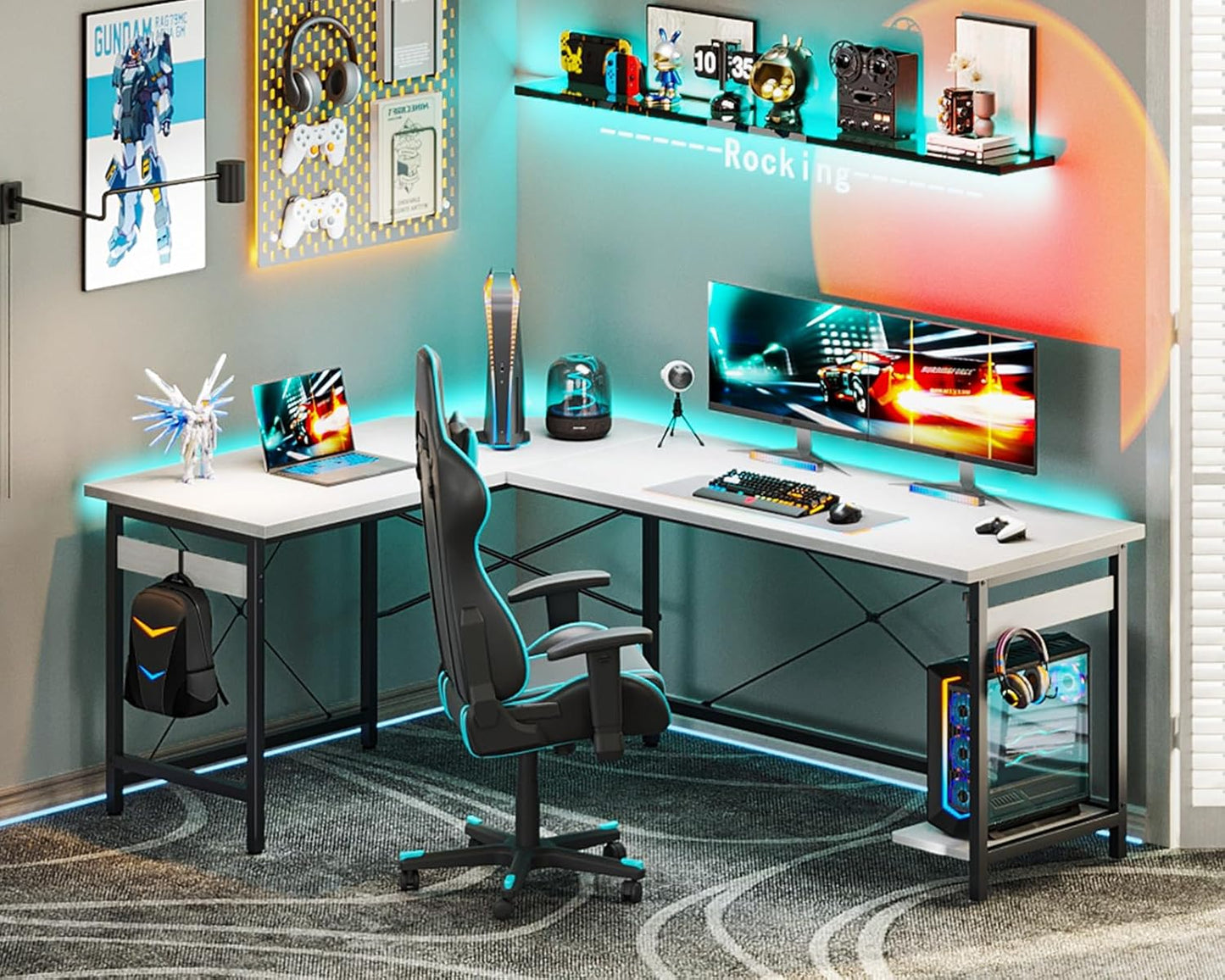 Coleshome 66" L Shaped Gaming Desk, L Shaped Desk, Computer Desk, Gaming Desk, Writing Desk, Home Office Desk, White