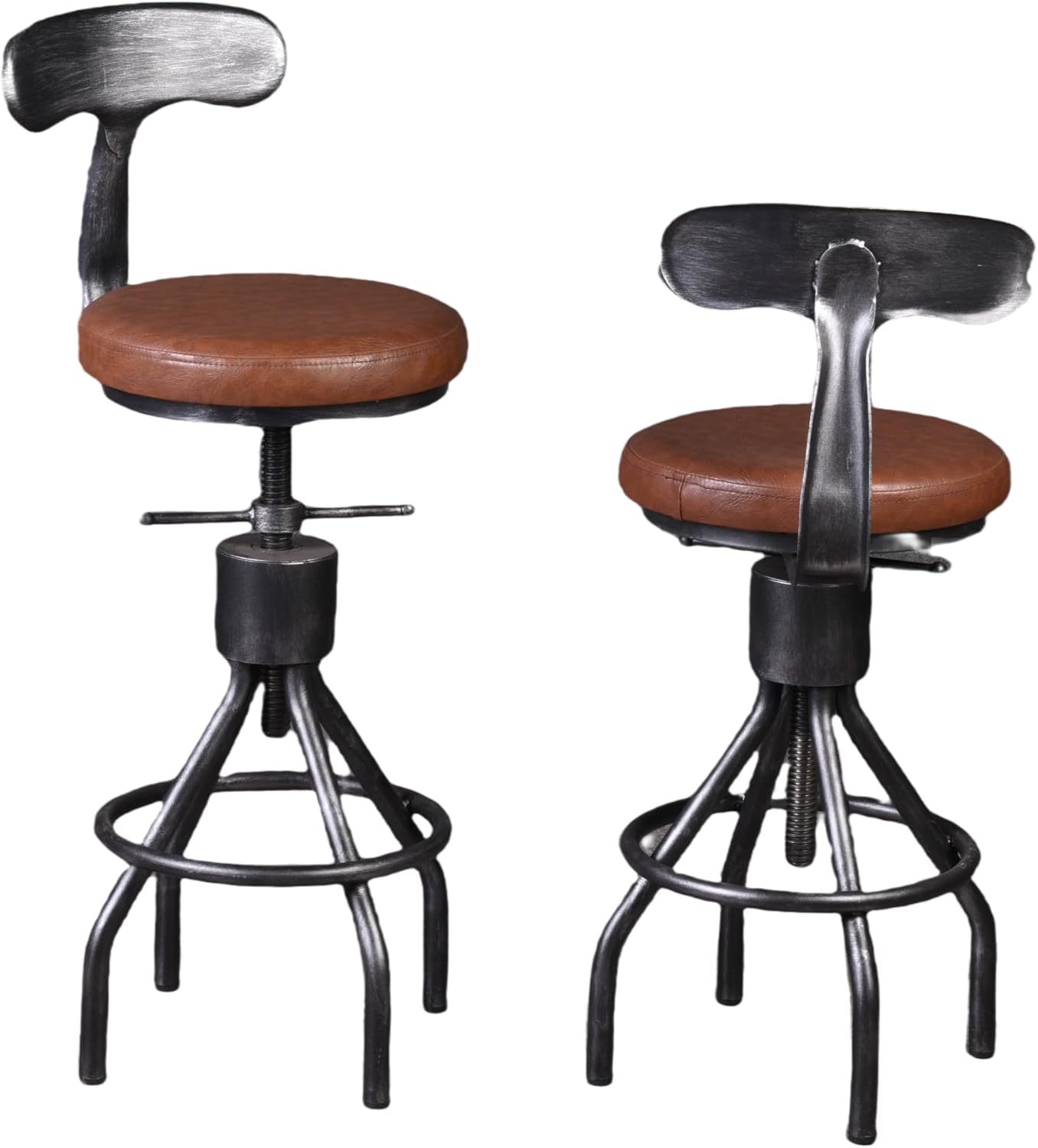 LOKKHAN Set of 2 Industrial Leather Bar Stools-Adjustable Swivel Metal Bar Stool-24-30 Inch Tall Seat Height Counter Height to Bar Height-Kitchen Stool Dining Chair,Cafe Stools with with Backrest