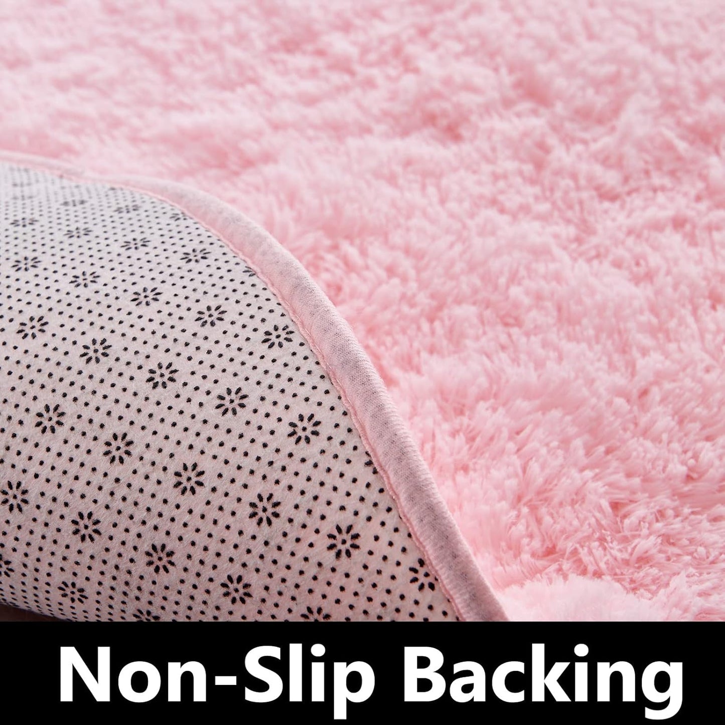 FJZFING Pink Round Rug Ultra-Soft Plush Modern 4x4 Circle Area Rug for Kid's Bedroom, Fluffy Shag Circular Rug for Nursery Room, Non-Slip Home Decor Cute Pink Carpet for Teen's Room