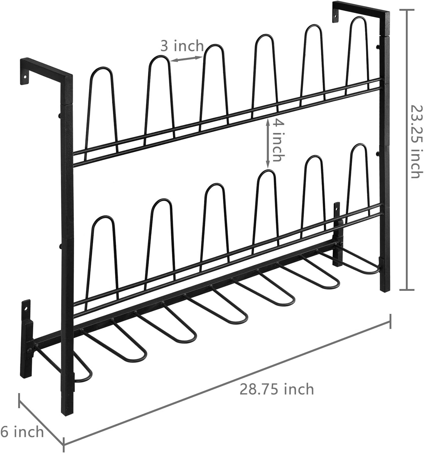 MyGift Premium Black Metal Hanging Wall Shoe Rack for Walk in Closet, Mudroom and Entryway, Wall Mounted Space Saving Boot and Shoe Rack Organizer, Holds 9 Pairs