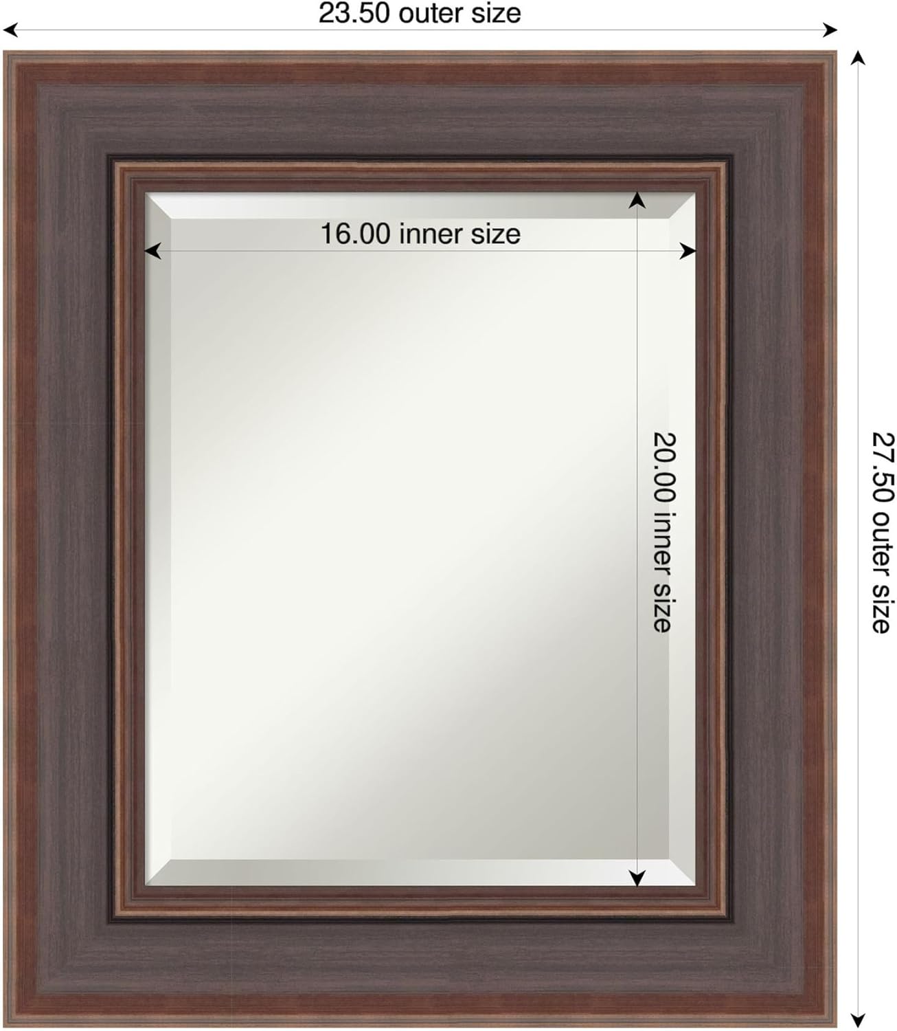 Amanti Art Brown Wall Mirror 28x24 Moab Brown Bronze Rectangle Bathroom Mirror for Wall Decor Living Room, Small Modern Frame, Hangs Horizonally and Vertically, Bathroom Decor, Beveled Edge