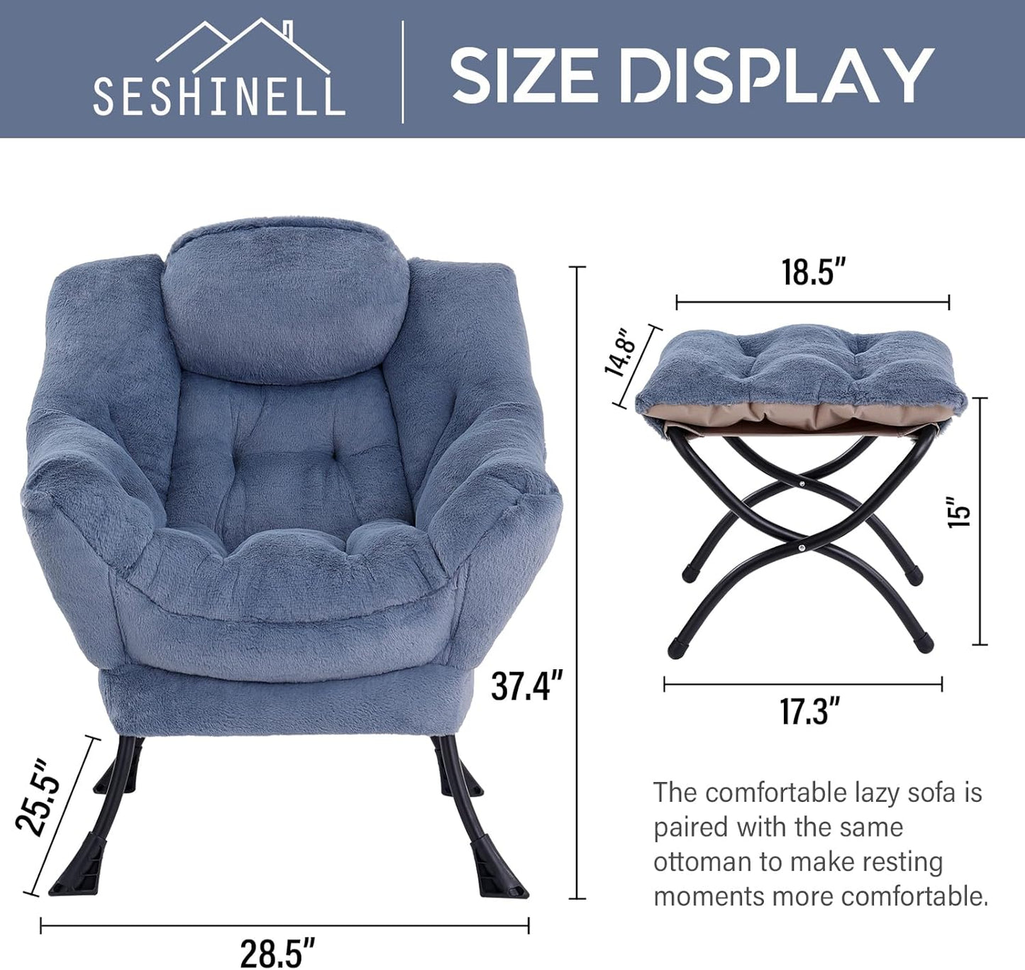 Lazy Chair with Ottoman, Modern Accent Chair Contemporary Lounge Leisure Sofa Chair with Armrests, Reading Chair and Folding Footstool Set for Living Room, Bedroom, Office