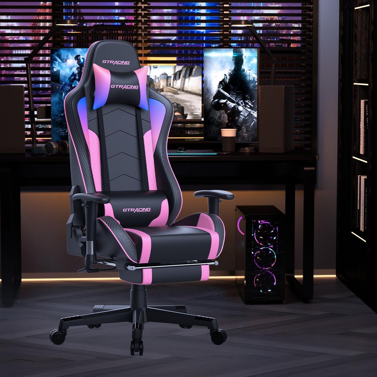 GTRACING Gaming Chair with Footrest Speakers Video Game Chair Bluetooth Music Heavy Duty Ergonomic Computer Office Desk Chair