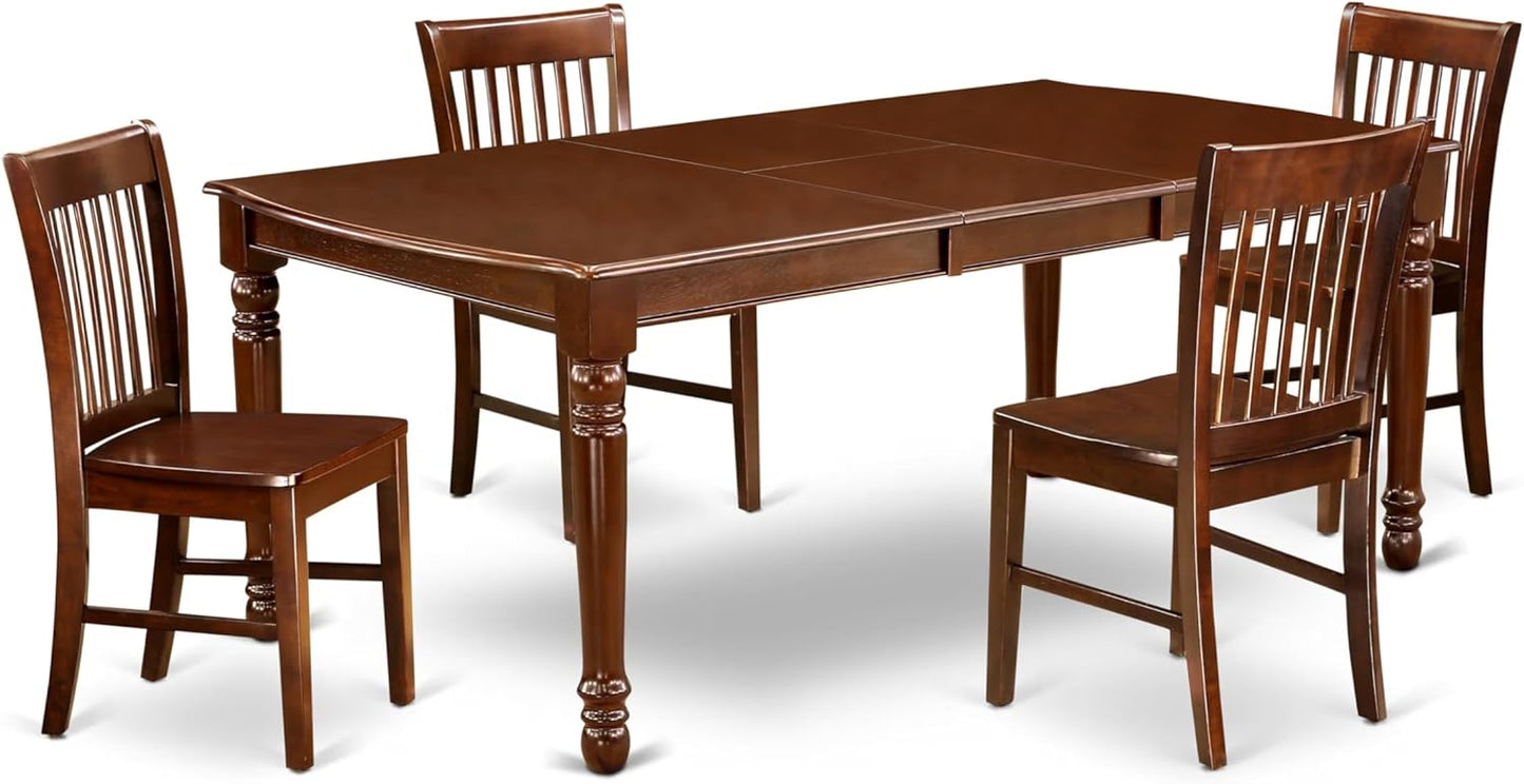 East West Furniture DONO5-MAH-W 5 Piece Dining Table Set for 4 Includes a Rectangle Kitchen Table with Butterfly Leaf and 4 Kitchen Dining Chairs, 42x78 Inch, Mahogany