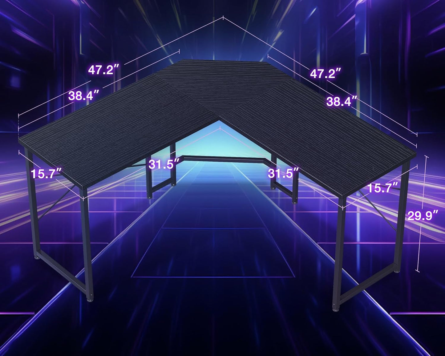 Casaottima 47 inch L Shaped Gaming Desk, Corner Desk Gaming Table for Home Office, Computer Desk Sturdy Writing Workstation for Small Space, Easy to Assemble, Black