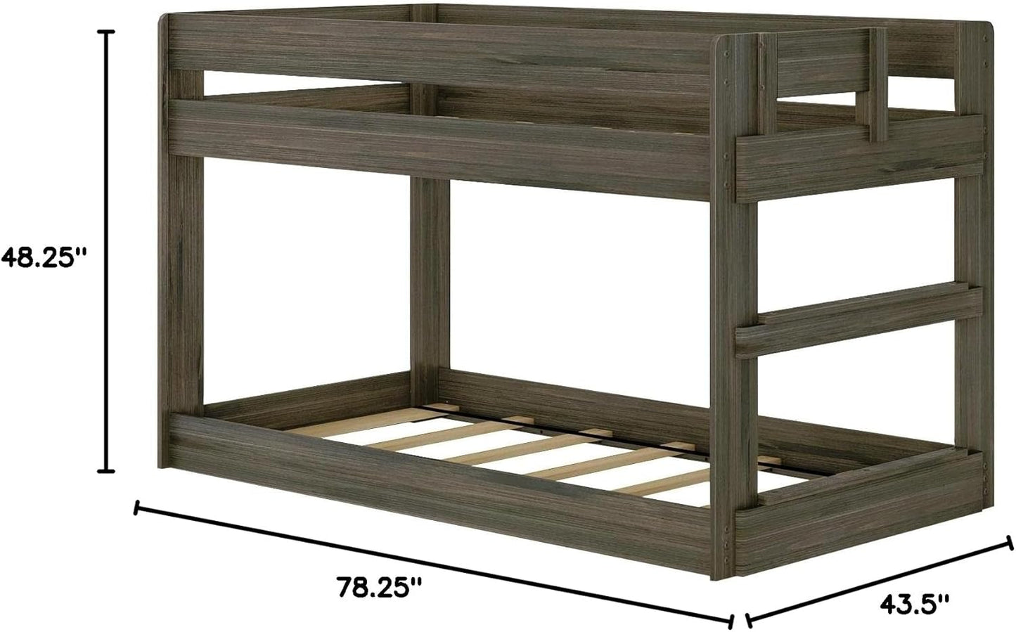 Max & Lily Modern Farmhouse Low Bunk Bed, Twin-Over-Twin Bed Frame For Kids, Barnwood Brown
