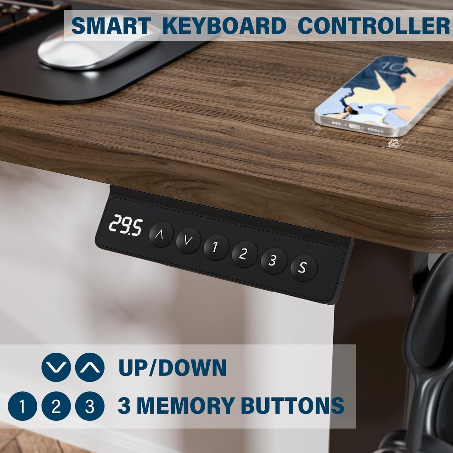 Kingant Standing Desk Height Adjustable Small Electric Stand Up Desks [35 x 20 Inch] - Ergonomic Sit Stand Desk Rising Desks for Home Office Computer Desk Stand Desk Workstation with Cable Management