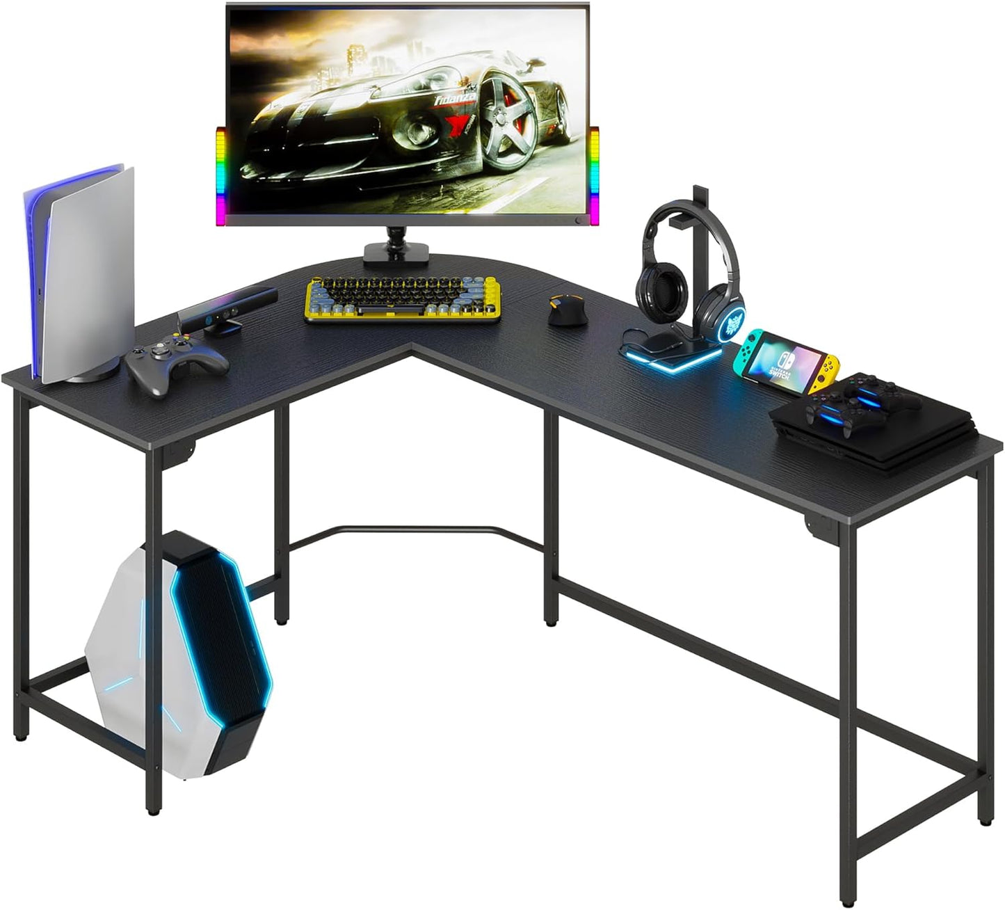 Teraves Modern L Shaped Gaming Desk 66'' Corner Computer Desk for Home Office Gaming Table Study Writing Workstation for Small Space, Easy to Assemble
