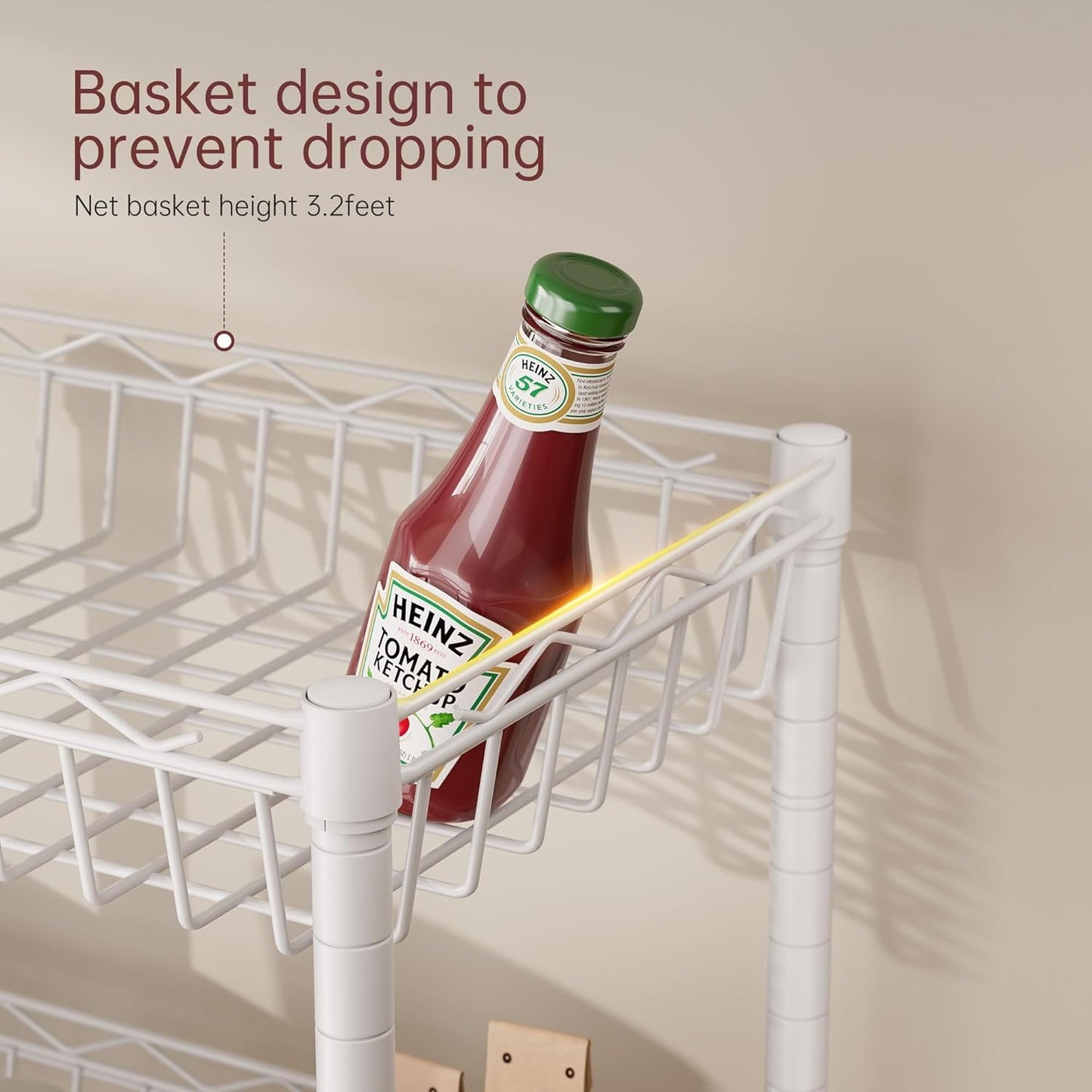 SINGAYE 4 Tier Basket Shelf Wire Shelving Unit Adjustable Storage Shelves Big Basket Rack for Garage Kitchen Office Pantry Corner 17" Dx12 Wx50 H White