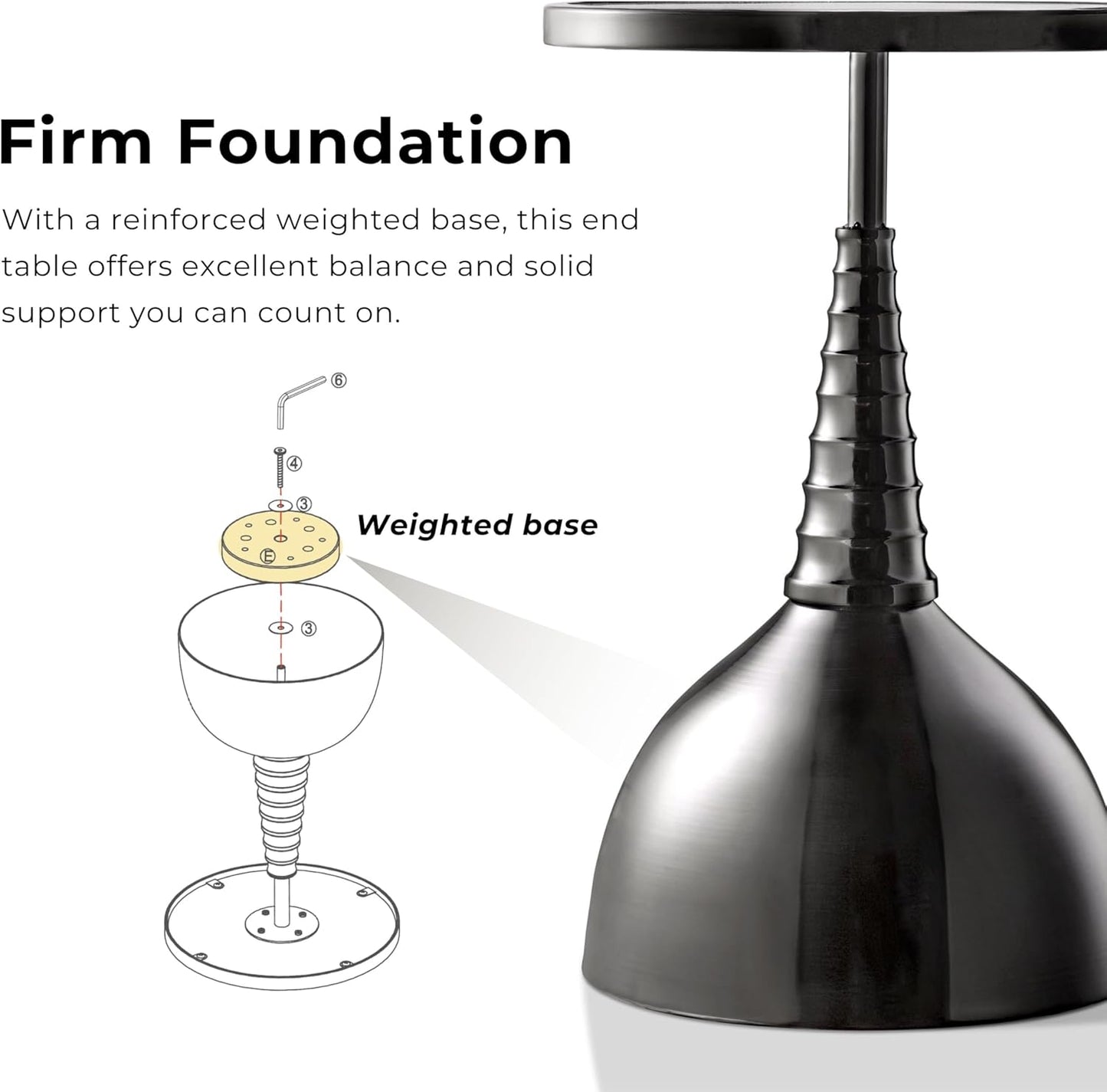 HOMES: Inside + Out Halric Modern 24" Tall Round End Table with Decorated Tabletop and Iron Metal Base, Accent Furniture, Elegant Pedestal Stand for Living Room, Home Office, Black with Floral Print