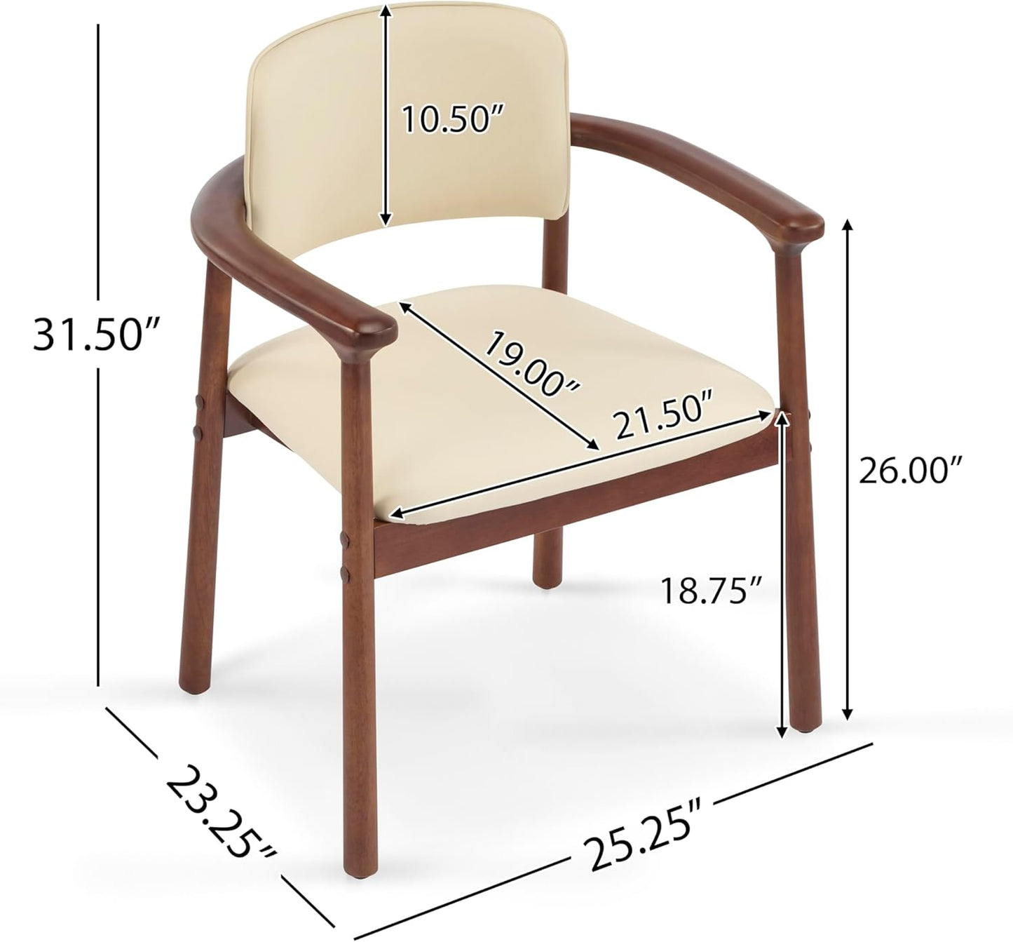 Merax Rubber Wood Dining Chairs Set of 2, Comfortable PU Foam Seat Armchairs for Living Room Dining Room, Bearing 300 lbs, Dark Walnut Color