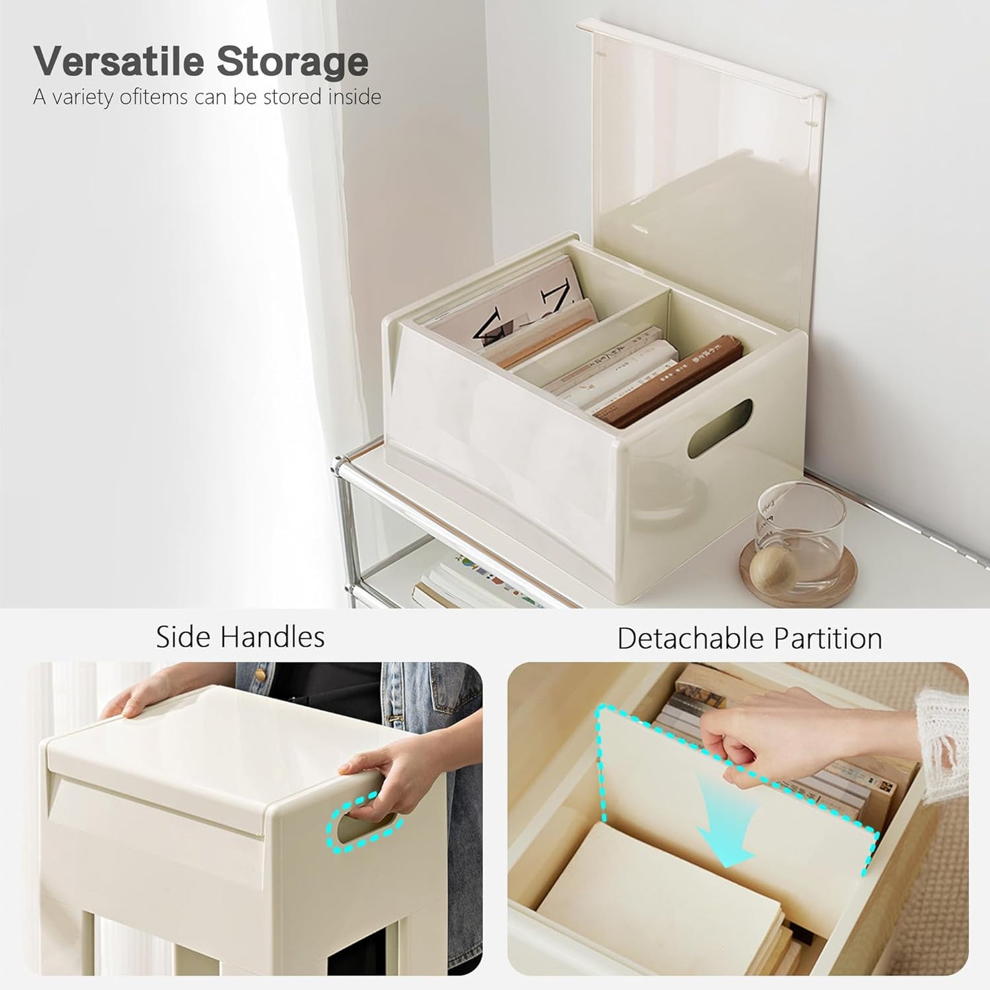 Nightstand Bedside with Storage Space, Multifunctional Colorful Plastic End Table Small Side Table for Bedroom, Dorm and Small Spaces, Easy Assembly(14.7" D x 11.8" W x 15.8" H, White)