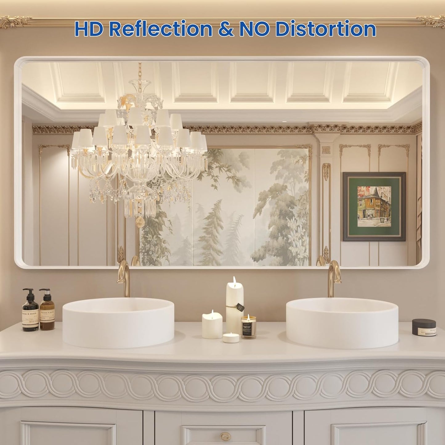 WEER White Bathroom Mirror 60X30 Inch, Rounded Rectangle White Metal Frame Mirror, Matte White Bathroom Vanity Mirror with Tempered Glass, Anti-Rust, Hangs Horizontally or Vertically