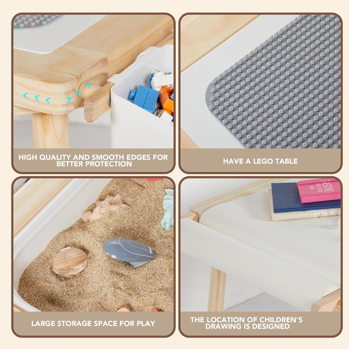 5-in-1 Kids Sensory Table and Chair Set – Wooden Sand and Water Play, Building Blocks, Study, Dining, Toy Storage, Children's Gifts for Boys and Girls