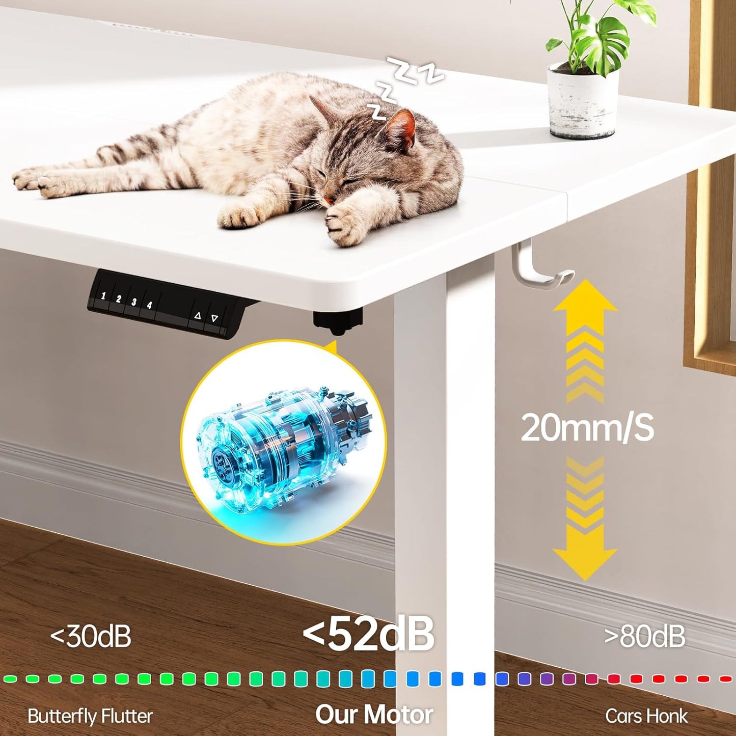 Veken 47.2 Inch Large Electric Standing Desk, 4 Memory Heights Adjustable,Sit to Stand Up, Work Home Office Computer Table for Study, Walking Pad, Writing, and Games, Wooden Desktop Desks, White