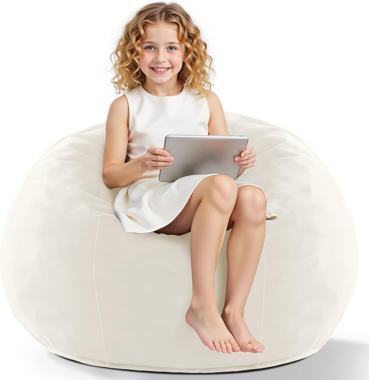 HABUTWAY 2FT Bean Bag Chair, 2' Beanbags Small Bean Bag Chairs with Filling, Teardrop Bean Bag Chair Luxurious Velvet Ultra Soft Fur with Removable Cover (Beige)