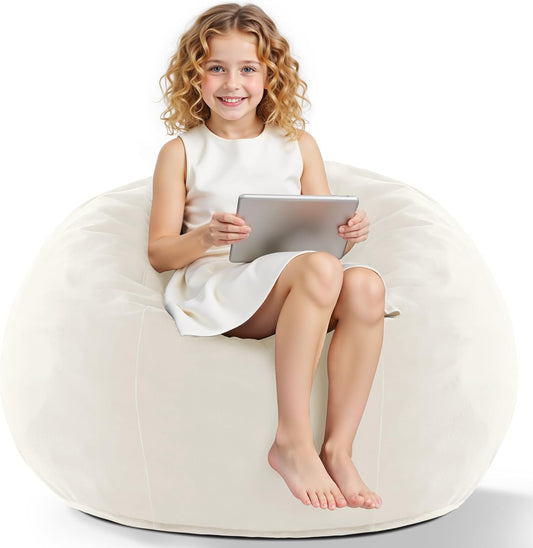 HABUTWAY 2FT Bean Bag Chair, 2' Beanbags Small Bean Bag Chairs with Filling, Teardrop Bean Bag Chair Luxurious Velvet Ultra Soft Fur with Removable Cover (Beige)