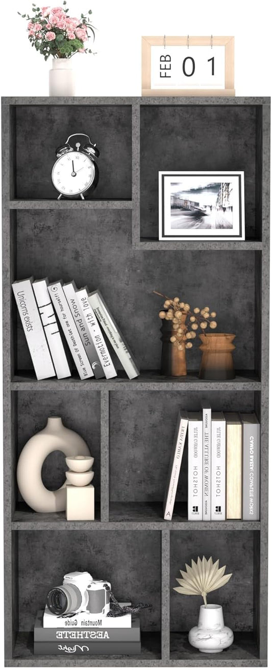 VECELO 42" Contemporary Bookshelf, 7 Cube Organizer Bookcase,Fits Tallest Hardcovers, Horizontal Available,Floor Standing Display,Easy Assembly, Modern Gray
