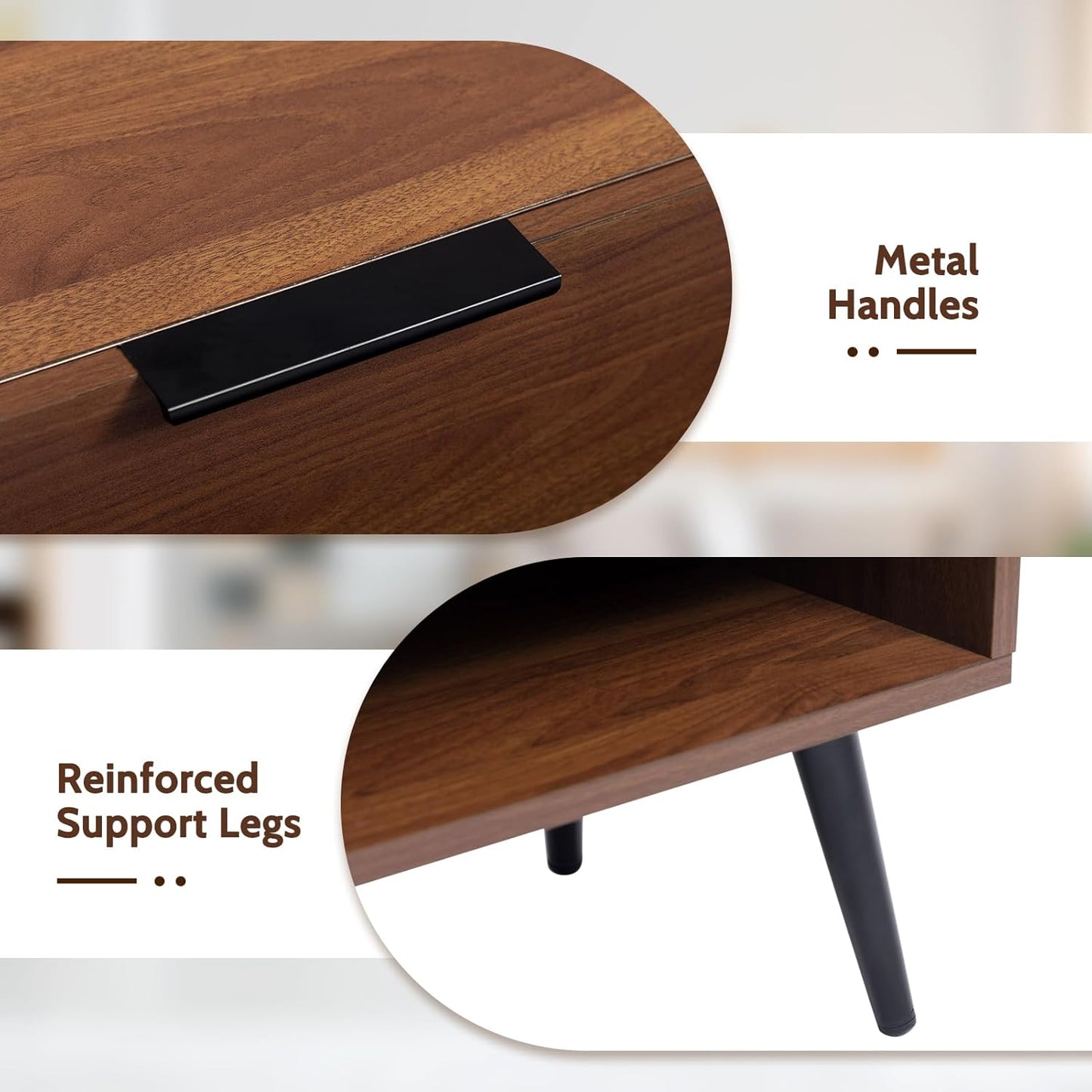 HollyHOME Wood TV Stand for TVs up to 65", Mid Century TV Stand with Storage, Modern Entertainment Center with 2 Drawers, Accent TV Media Console Table for Living Room, 53"(L), Retro Brown