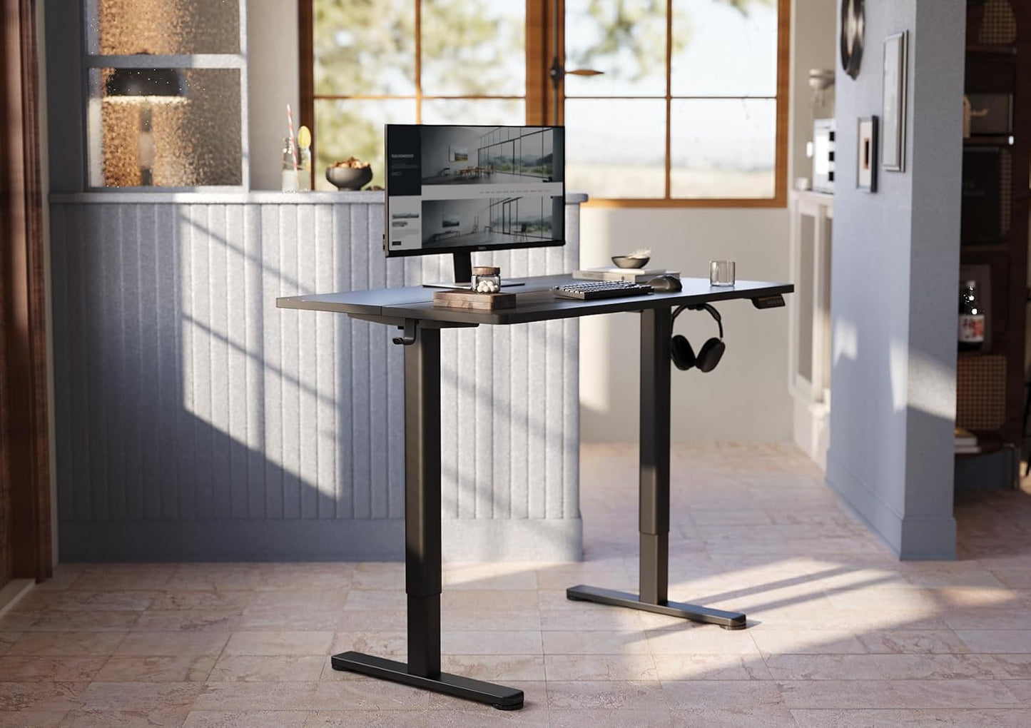 YDN Electric Standing Desk, 40x24 Inch Adjustable Height Stand up Desk, Sit Stand Home Office with Splice Board, Black