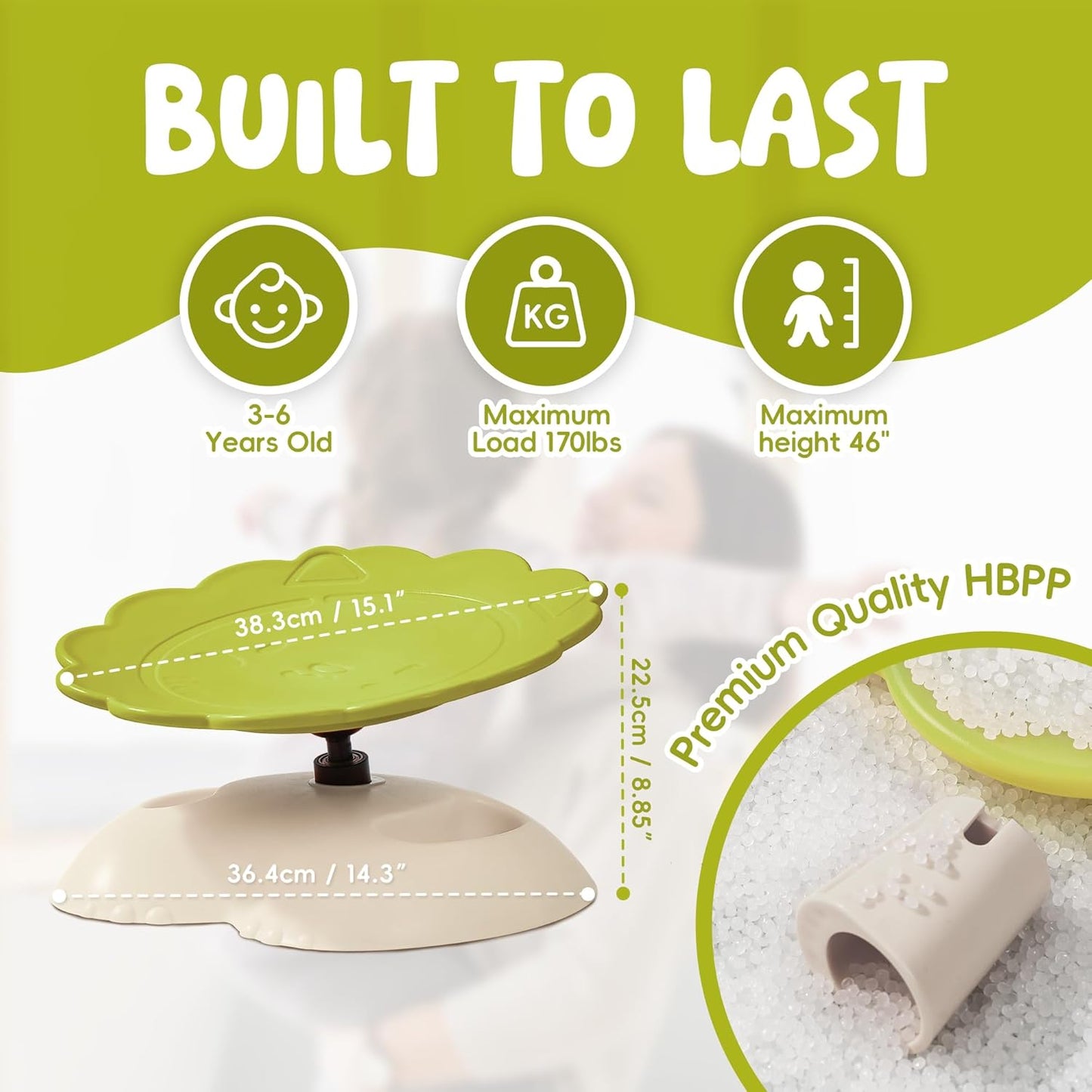 Spinning Chair for Autistic Kids, Autism Sensory Spinning Chairs Sensory Swivel Chair, Sensory Toy for ADHD & Autism 3-6 Years Children, Sit and Spin Training Body Coordination (Green)