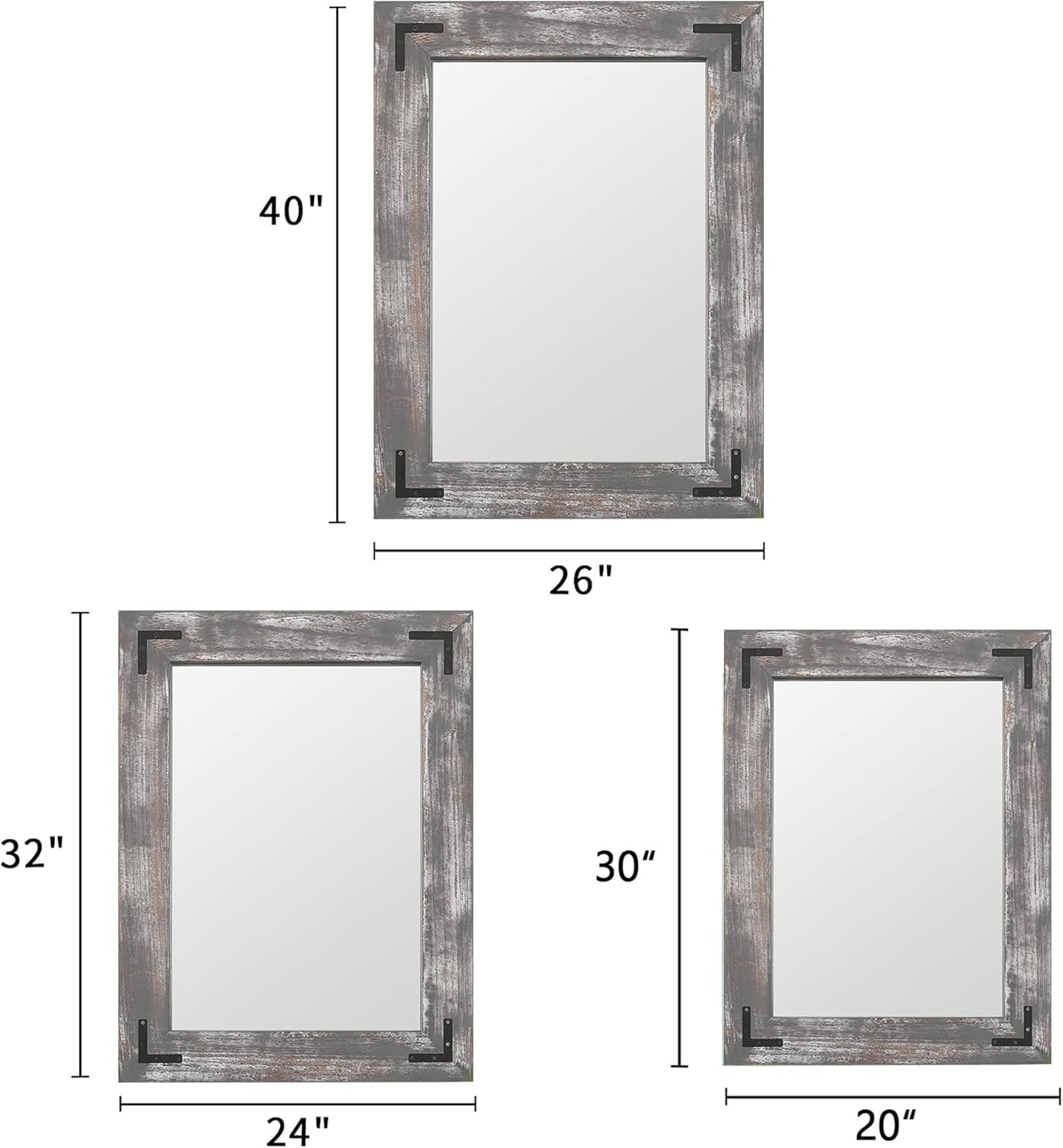 YOSHOOT Rustic Wooden Framed Wall Mirror, 30"x20", Natural Wood Bathroom Vanity Mirror for Farmhouse Decor, Vertical or Horizontal Hanging