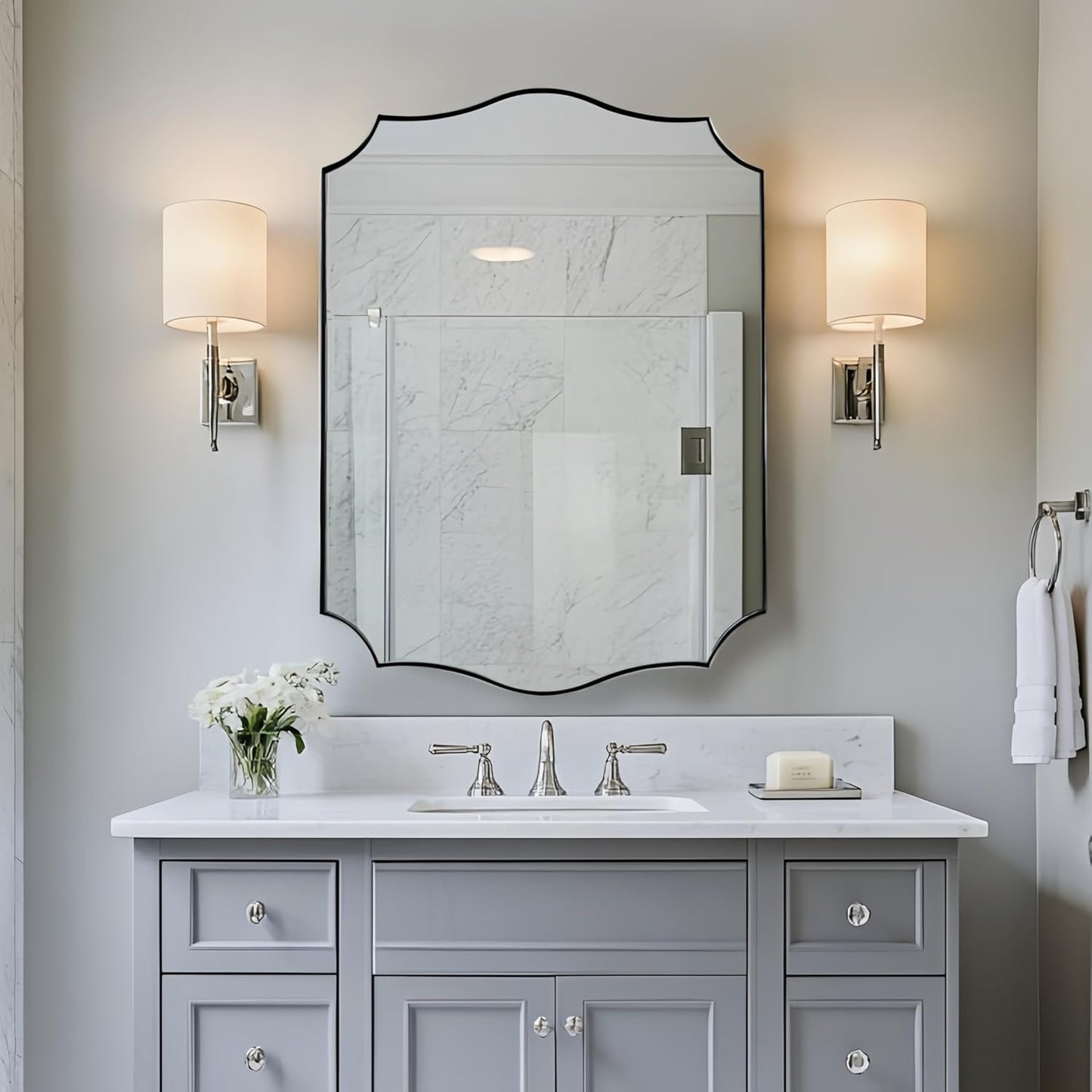 ANDY STAR Brushed Nickel Mirror, 22x30 Inch Silver Bathroom Vanity Mirror, Anti-Rust Stainless Steel 1" Frame, Unique Rectangular Mirror Ideal for Bathroom, Powder Room
