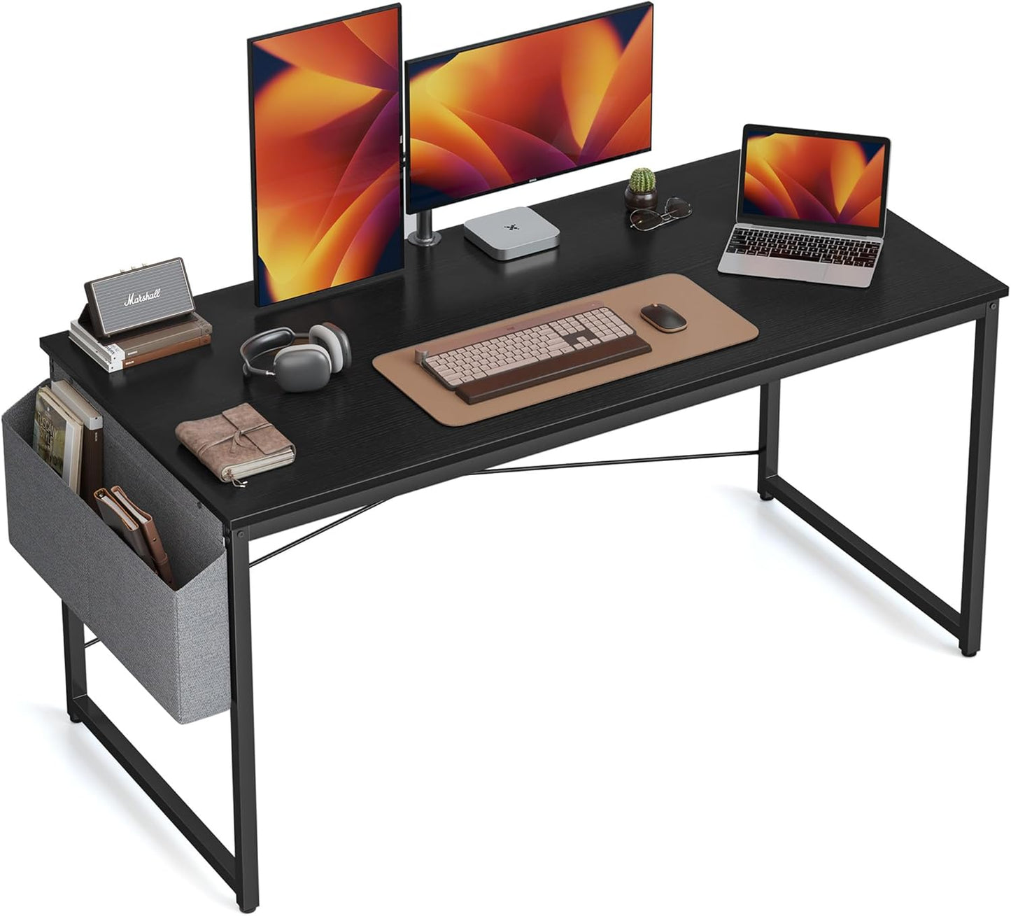 Cubiker Computer Desk 63 inch Home Office Writing Study Desk, Modern Simple Style Laptop Table with Storage Bag, Black