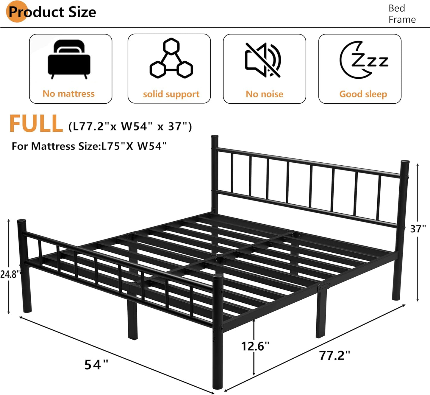 Metal Bed Frame,14Inch Full Size Bed Frame with Storage Space,Heavy Duty Sturdy Mattress Foundation,Easy Assembly,No Box Spring Needed,Full