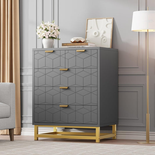 GAOMON Grey 5 Drawer Dresser for Bedroom, Chest of Drawers with Metal Base, Modern Dresser Chest Cabinet Organizer for Living Room, Hallway, Closet